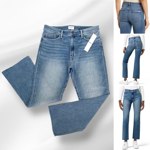 HUDSON Blair High Rise Cropped Bootcut Jeans Raw Hem 32 Stretch Faded Wash Denim - Picture 1 of 12